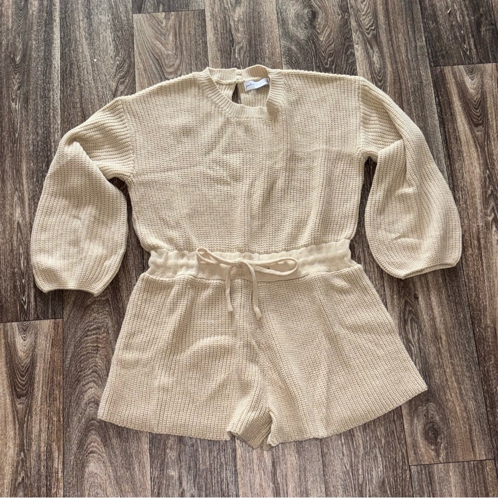 Petal & Pup Cream Knit Sweater Romper - Picture 1 of 5